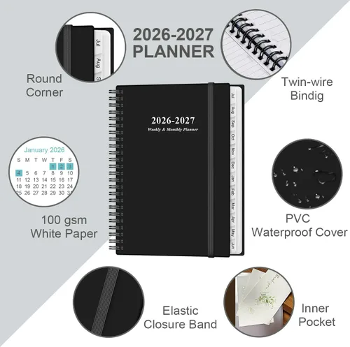 Miniatura 2 de Libro de citas y planificador 2026 - Planificador por hora de enero 2026 a diciembre 2026, agenda semanal de citas 2026 con intervalos de 30 Negro