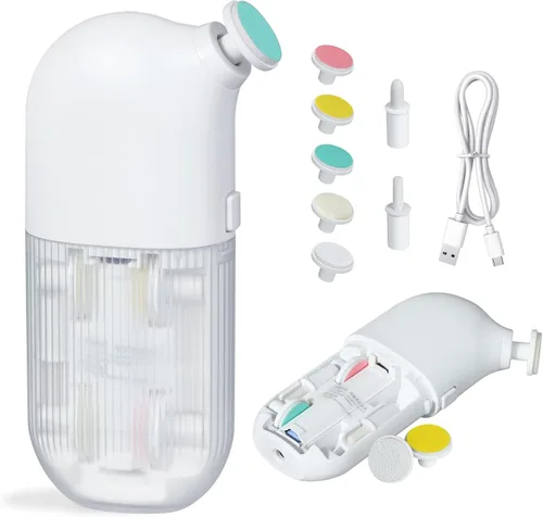 IvyWind Lima eléctrica de uñas para bebé, 7 en 1, recortadora de uñas automática para bebés, recién nacidos, niños y adultos, 2 velocidades, Blanco
