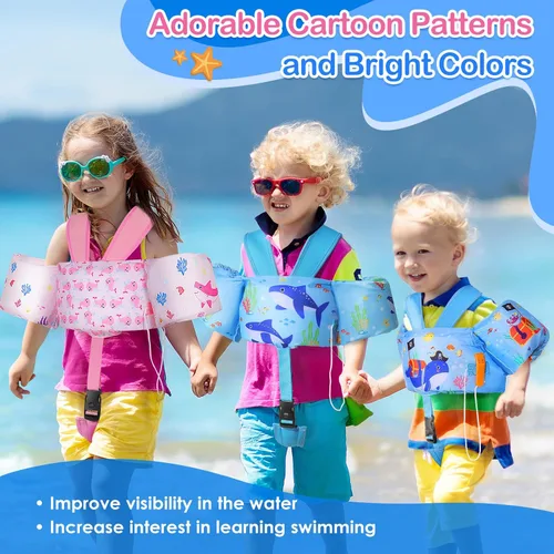 Miniatura 5 de Moko Banda de natación para niños de 20-30-50 libras, bonito chaleco de natación de dibujos animados para niños pequeños, flotadores de piscina