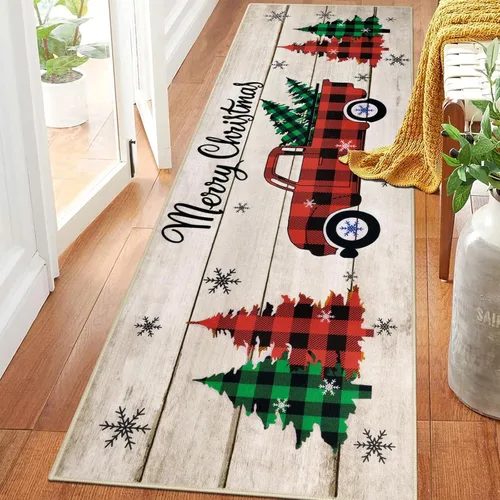 Pauwer Alfombra Pasillo de Navidad 2x6 pies, Alfombra de Pasillo Antideslizante para Área, Alfombra de Cocina Lavable Estilo Granja, Alfombra