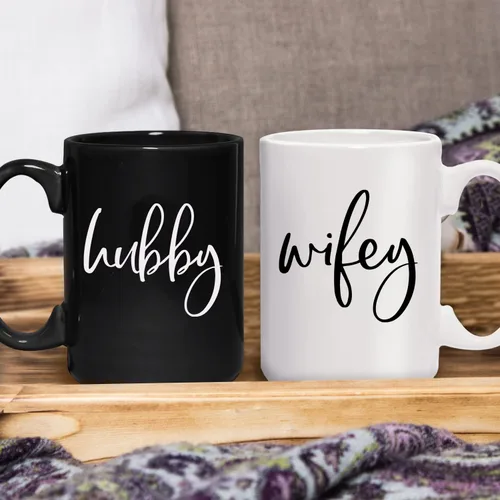 Miniatura 5 de Canopy Street Wifey And Hubby - Juego de tazas a juego con dos tazas de cerámica grandes de 15 onzas de color blanco y negro, divertido juego