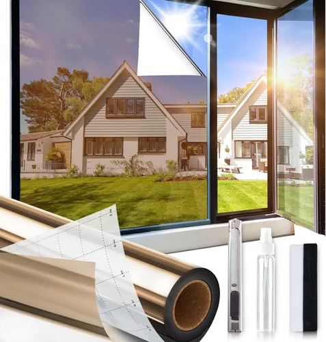 Miniatura 11 de Película reflectante para ventana, privacidad unidireccional, tinte de ventana para el calor del hogar y bloqueo UV, película de ventana con Negro
