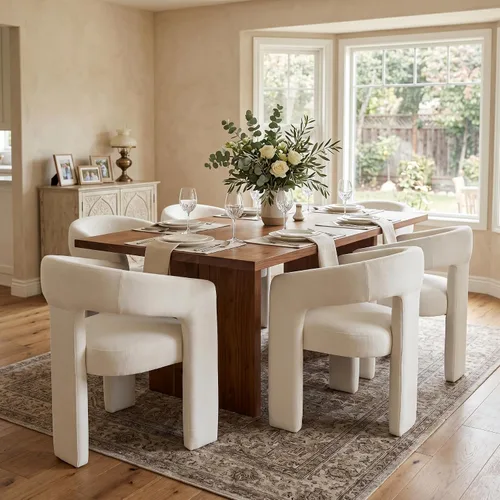 Miniatura 22 de Hyfirm Sillas de Comedor Modernas Tipo Barril Juego de 1, Cómoda Silla de Comedor de Acento Tapizada en Chenilla con Brazo para Cocina Sala de Estar