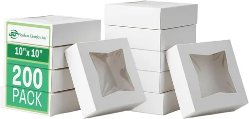 Miniatura 2 de SCT - Caja de panadería de ventana blanca (paquete de 12) de 10 x 10 x 2.5 pulgadas, contenedores desplegables automáticos para tartas, paquete