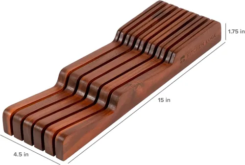 Miniatura 4 de KitchenEdge Organizador de madera de acacia para cuchillos de cocina, capacidad para 5 cuchillos largos + 6 cortos (no incluidos), se adapta a