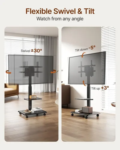Miniatura 3 de Soporte de TV rodante con base de acero para televisores de 37 a 86 pulgadas hasta 50 kg, soporte móvil para TV con rotación, inclinación y giro