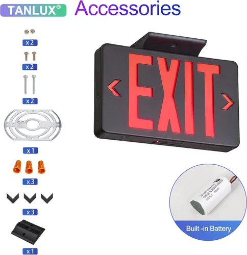 Miniatura 4 de TANLUX Señal de Salida Roja con Carcasa Negra, Luz LED de Salida de Emergencia con Batería de Respaldo, Listado UL, Letreros de Salida Cableados