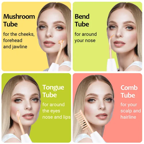 Miniatura 3 de Uaike - Varita facial de alta frecuencia, portátil, de mano, de alta frecuencia, con 4 tubos de vidrio naranja, dispositivo de varita facial