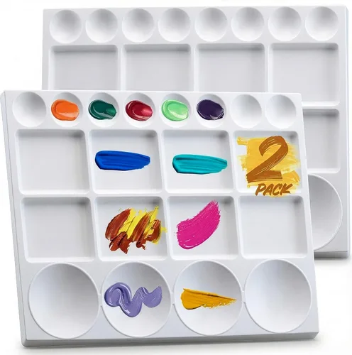 DUGATO Bandejas grandes de paleta de pintura (paquete de 2, 10 x 13) – Paletas de mezcla de plástico de 20 pocillos para pinturas acrílicas, óleo,