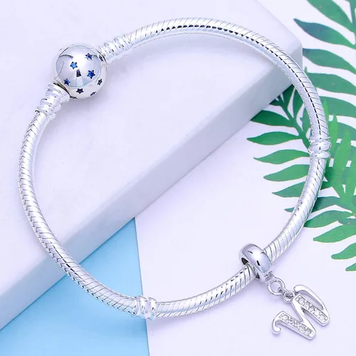 Miniatura 4 de SoulBeads - Colgantes de plata fina 0,925 de letra inicial, alfabeto A-Z. Dije con cristales compatibles con brazaletes europeos