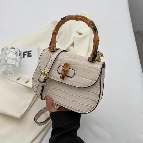 Miniatura 3 de Bolso de mano de cuero artificial de bambú con asa superior para mujer, elegante bolso de noche, regalo para mujer, hecho a mano
