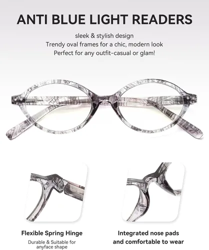Miniatura 4 de JM - Paquete de 5 lentes de lectura ovalados para mujer, elegantes lentes de bloqueo de luz azul para computadora con bisagras de resorte