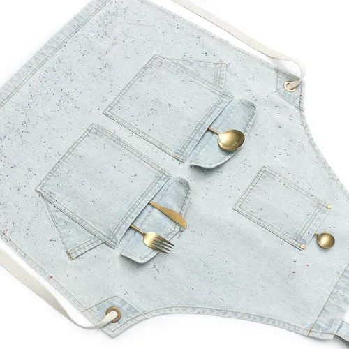 Miniatura 8 de Jeanerlor - Delantal de mezclilla de algodón con bolsillos, delantales de cocina para peluquería para mujeres y hombres, 2 tamaños Azul claro