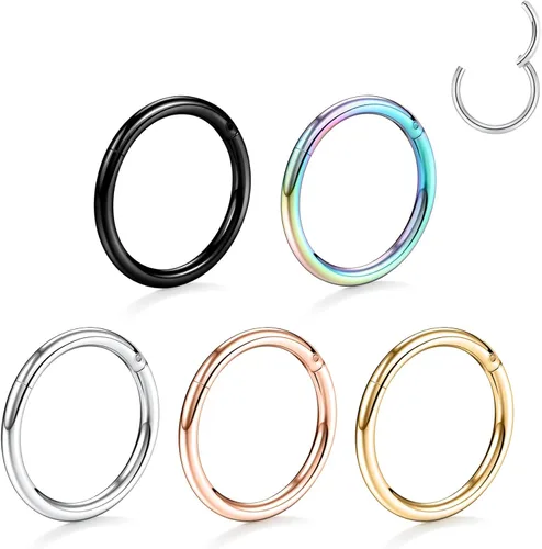 Miniatura 7 de PEAKLINK - Piercing de aro para la nariz de 20 g, 18 g, 16 g, 14 g, 12 g, 10 g, 8 g, de acero inoxidable con bisagras, segmento sin uniones
