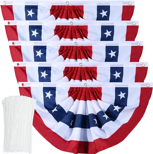 Miniatura 18 de Bandera de Estados Unidos plisada patriótica con ojales de latón y bridas para decoración del Día de los Caídos del 4 de julio al aire libre