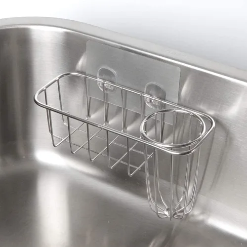 Miniatura 2 de HULISEN Soporte de esponja 3 en 1 para fregadero de cocina con soporte para cepillo de platos, organizador de acero inoxidable para jabón, fregador
