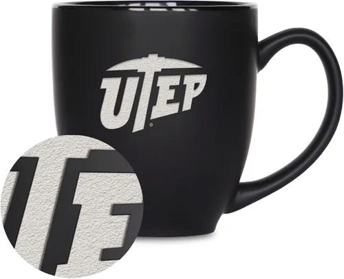 Miniatura 148 de Rico Industries - Taza de cerámica mate negra con grabado láser estándar de 15oz para NCAA (escuelas T & U) - Para bebidas calientes o frías