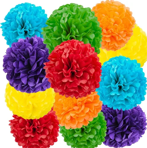 Miniatura 24 de We Moment Pompones de papel de seda morado y rosa para decoración de fiesta de niñas en el techo, para colgar en la pared, 12 pompones de seda de 4