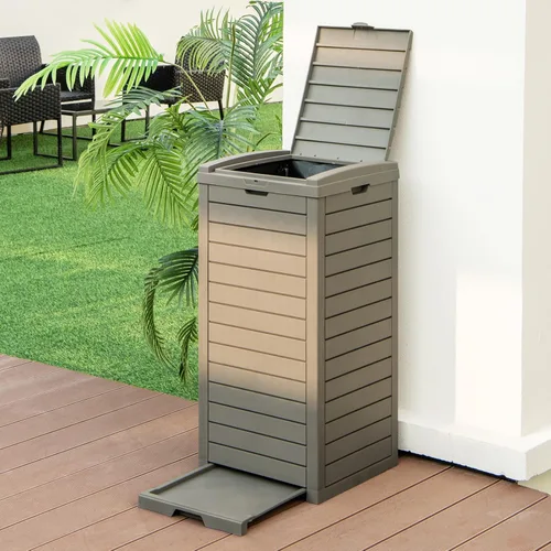 Miniatura 8 de S AFSTAR Cubo de basura para exteriores de 31 galones, bote de basura impermeable con tapa y bandeja deslizable, cubo de basura grande de resina