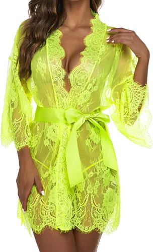 Miniatura 2 de Avidlove - Kimono de encaje para mujer, bata babydoll, camisón de malla para lencería de talla S-5XL