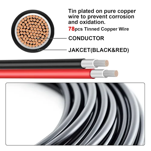 Miniatura 4 de Cable de extensión de panel solar de 30 pies 10 AWG con conectores hembra y macho, cable de extensión solar para paneles solares, controladores