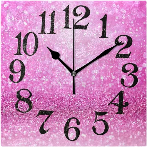 Naanle Reloj de pared acrílico con estampado de purpurina rosa brillante, diseño de princesa para niña, redondo, cuadrado, diamante, pintura al