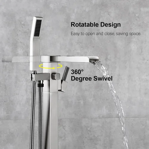 Miniatura 5 de BAGNOLUX Grifo de bañera de latón macizo para montaje en el suelo, grifo de bañera independiente, relleno de bañera independiente, boquilla Brushed
