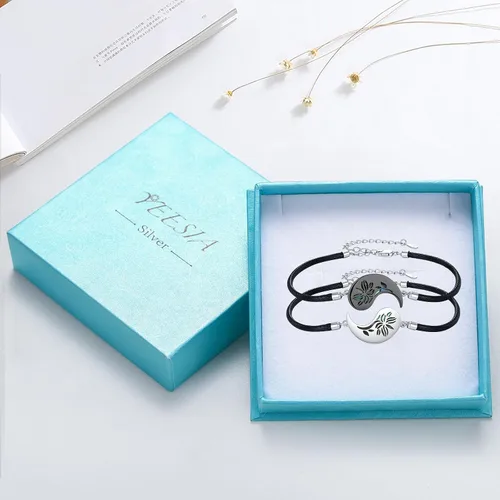 Miniatura 7 de Yin Yang - Pulsera de plata de ley 925 para parejas, árbol de la vida, luna de sol, montaña, abulón de loto, joyería para mujeres, hombres, parejas