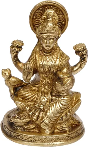 Miniatura 2 de ARTVARKO Laxmi Mata Blessing Sentado en Lotus con Kalash y Owl Brass Murti (5 pulgadas)