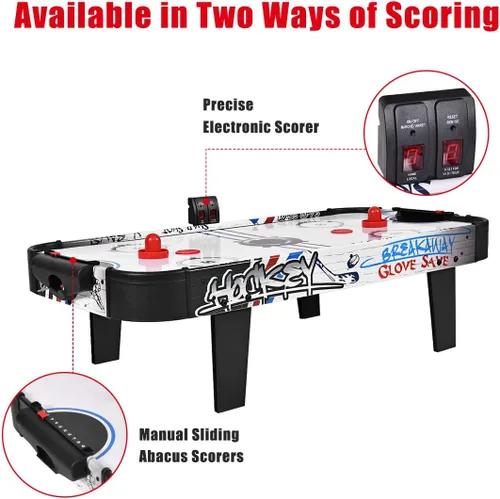 Miniatura 3 de Goplus Mesa de hockey de aire, juego de hockey de aire de mesa de 42 pulgadas con marcador LED, 2 discos, 2 empujadores, motor potente, juego