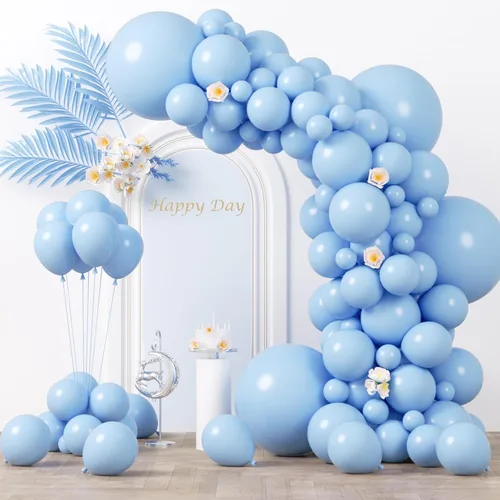 Voircoloria - 130 globos de color azul claro de diferentes tamaños, 18, 12, 10 y 5 pulgadas, para decoraciones de cumpleaños de niños y niñas, baby