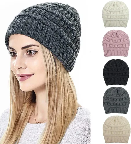 Miniatura 7 de Gorro de invierno para mujer, sombrero de protección para el cabello, gorro de punto cable suave, gorro de nieve con forro de satén para mujer