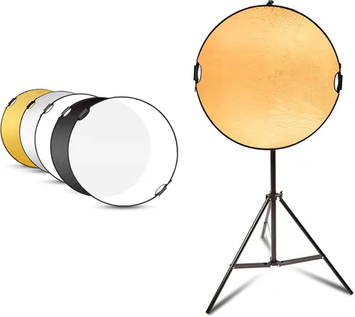 Selens Kit de soporte reflector redondo con mango para fotografía, iluminación plegable 5 en 1 de 32 pulgadas con soporte de luz de 6.5 pies, bolsa