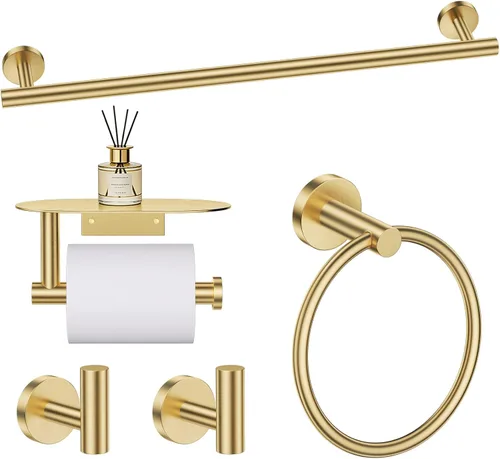 Miniatura 31 de TURS Juego de accesorios de baño de acero cepillado de 5 piezas, juego de barra de toalla de baño de acero inoxidable SUS304, kit de accesorios