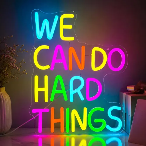 Letrero de neón con texto en inglés «We Can Do Hard Things», luces de neón motivacionales LED para decoración de pared, luces de neón regulables con