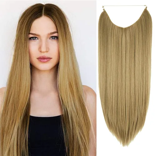 Miniatura 9 de Extensión de cabello rubio ceniza, rizado, largo, sintético, postizo de cabello rubio, 18 pulgadas, 4.2 oz, con diadema de alambre invisible