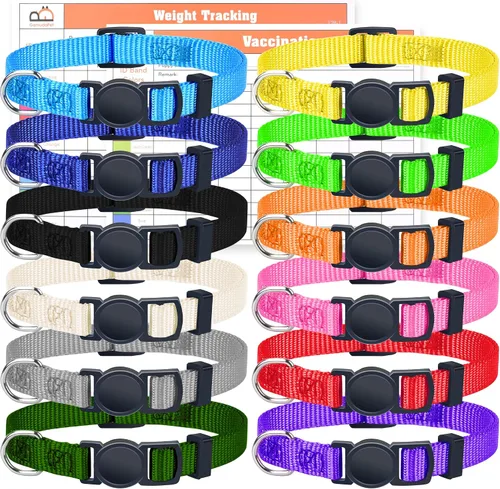 GAMUDA Collares de identificación para cachorros, juego de nailon súper suave, arena ajustable para cachorros, varios colores lisos e identificación