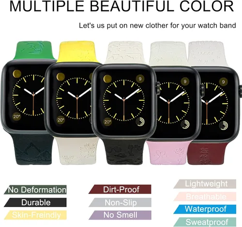 Miniatura 7 de 2 correas grabadas compatibles con Apple Watch Band 1.732 in 1.575 in 1.772 in, correa deportiva de silicona para mujeres y niñas, correa deportiva