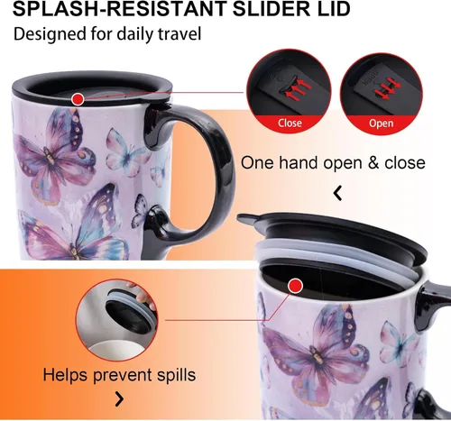 Miniatura 8 de Topadorn Taza de viaje de cerámica de 17 onzas con tapa y asa a prueba de derrames, apta para microondas y lavavajillas, regalo para hombres