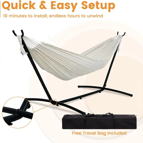 Miniatura 5 de Lazy Daze Hammocks Hamaca doble con soporte de acero de 9 pies que ahorra espacio, incluye funda de transporte portátil, capacidad de 450 libras