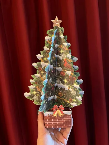 Miniatura 7 de VIVIKEN Tarjetas de Navidad desplegables, árbol de Navidad de 12 pulgadas con diseño de paisaje de nieve, tarjeta de felicitación emergente de papel