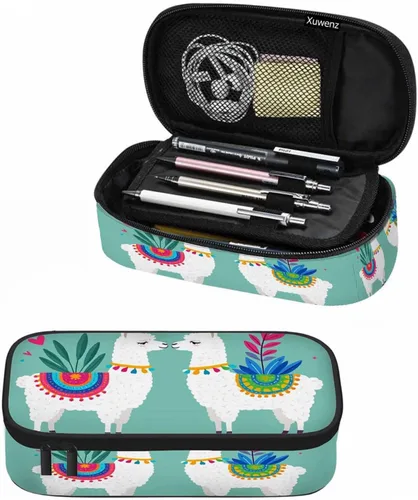 Estuche organizador de lápices de alpaca, diseño de llama, hojas de animales, caja de papelería, caja de maquillaje, suministros escolares para