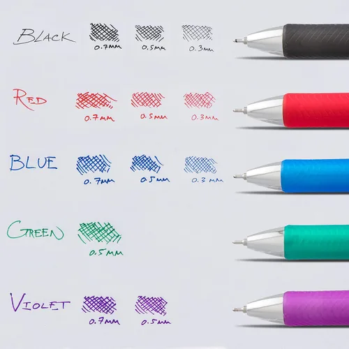 Miniatura 6 de Pentel EnerGel RTX - Bolígrafo retráctil de gel líquido, 0.5 mm, línea fina, punta de aguja, tinta violeta, paquete de 3 (BLN75BP3V)
