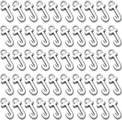 Miniatura 7 de 50 dijes de aleación con dije del alfabeto inglés J para hacer joyas, accesorios para hacer joyas, collar con inicial j para pulsera (plata antigua)