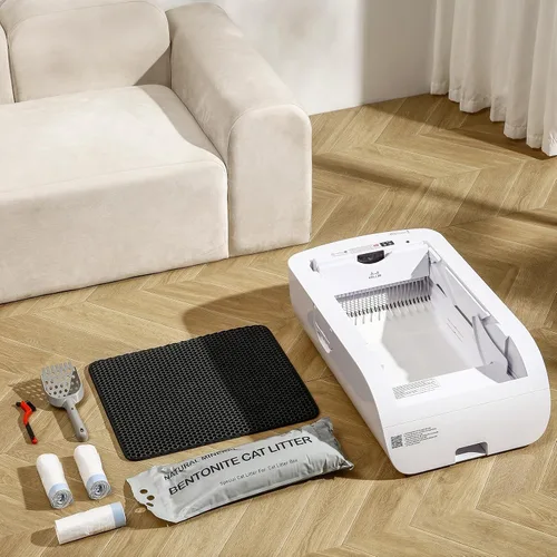 Miniatura 9 de Caja de arena para gatos autolimpiante con control inteligente de aplicación, antipellizcos y sin olor, silenciosa, bolsa de basura gratis, Blanco