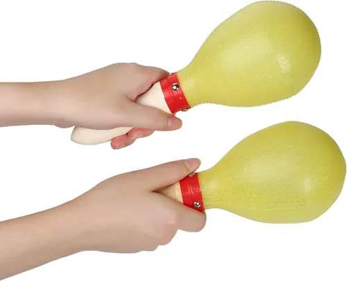 Miniatura 2 de Maracas, tamaño grande de 10 pulgadas, sonajero agitador de rumba, instrumento musical de percusión manual para adultos y niños, amarillo, juego de 2