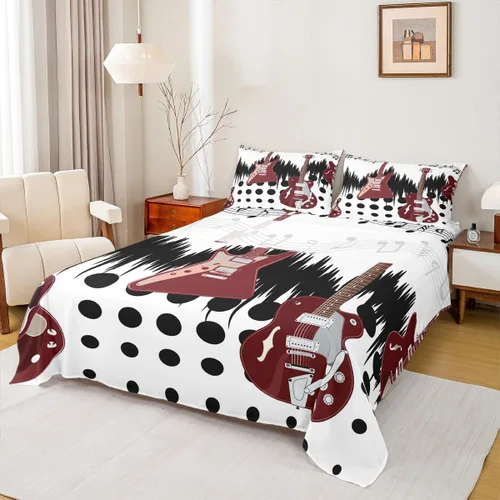 Miniatura 22 de Castle Fairy Juego de sábanas de botas de vaquero, tamaño individual, juego de ropa de cama de guitarra musical bohemia de 3 piezas para niños