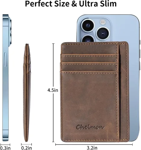 Miniatura 11 de Cartera Chelmon Slim RFID - Cartera de bolsillo frontal minimalista para tarjetas de crédito delgadas