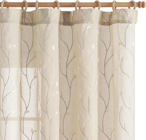 Miniatura 16 de jinchan Cortinas traslúcidas para sala de estar, dormitorio, cortinas azules bohemias bordadas, cortinas de gasa bohemias de 63 pulgadas de largo