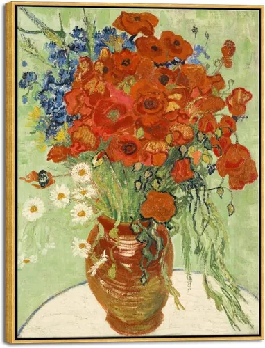 Miniatura 10 de Wieco Art - Arte enmarcado para pared de "Varios amapolas rojas y margaritas" por Vincent Van Gogh, reproducción de pinturas, lienzos abstractos
